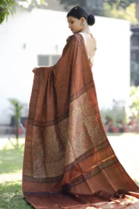 Brown Katan silk Tanchoi Banarasi Saree