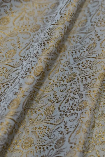 Grey Brocade Floral Design Fabric