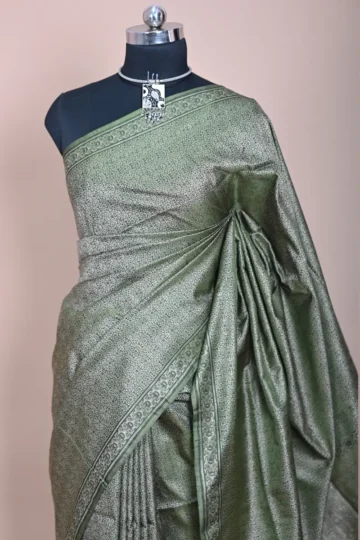 Mehndi Green Katan Silk with Resham Tanchoi Banarasi Saree