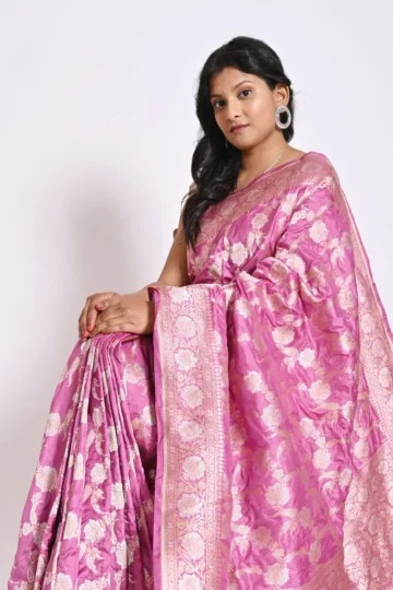 pink uppada katan silk banarasi saree