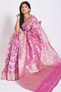 pink uppada katan silk banarasi saree