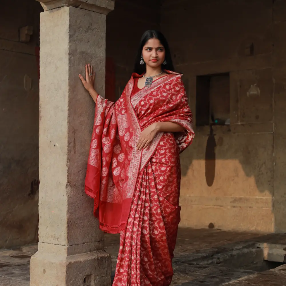 Weaver Story Pure Katan Silk Saree | Red, Zari Buttis, Pure Katan Silk | Silk  sarees, Aza fashion, Saree