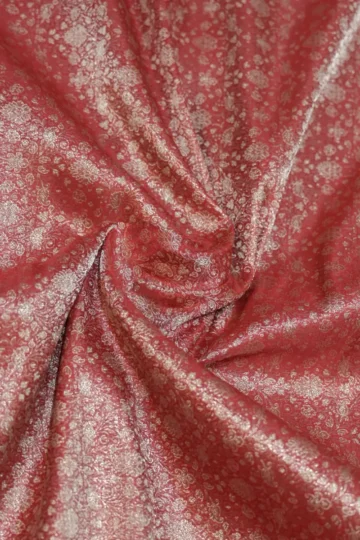 Red Brocade Katan Silk Floral Design Fabric