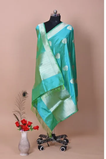 Ferozi Booti Katan Silk Handloom Banarasi Dupatta