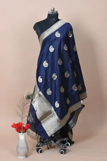 navy blue booti katan silk handloom banarasi dupatta