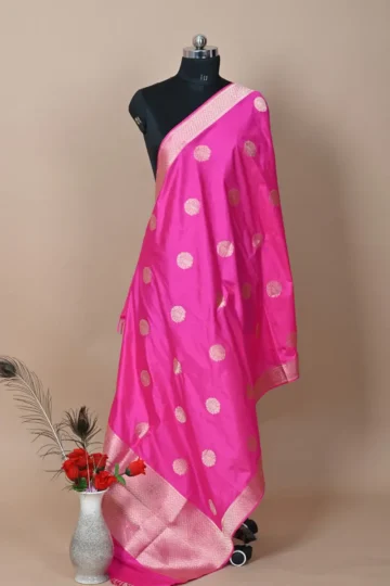 pink booti katan silk handloom banarasi dupatta