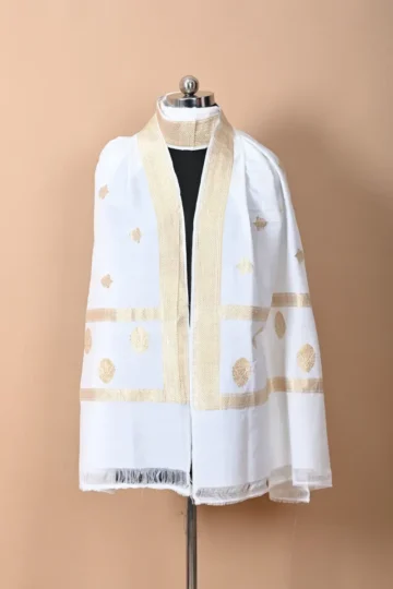 white booti katan silk handloom banarasi dupatta