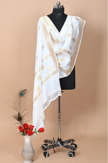 white booti katan silk handloom banarasi dupatta