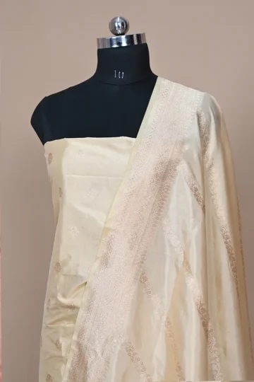 cream colour handwoven banarasi suit