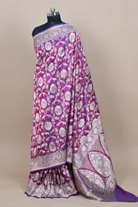 dark lavender katan silk banarasi saree