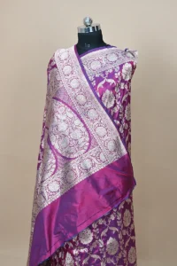 dark lavender katan silk banarasi saree