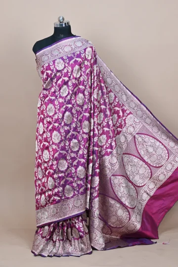 dark lavender katan silk banarasi saree