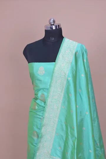 dark sea green handwoven banarasi katan silk suit