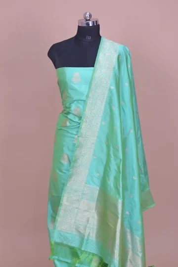 dark sea green handwoven banarasi katan silk suit