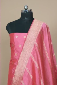 dusty rose handwoven banarasi katan suit