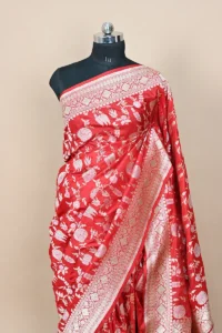 red wine katan silk banarasi saree