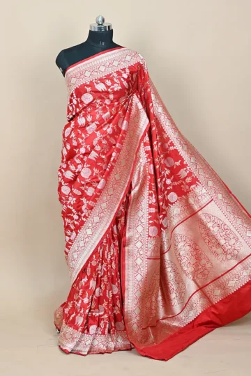 red wine katan silk banarasi saree