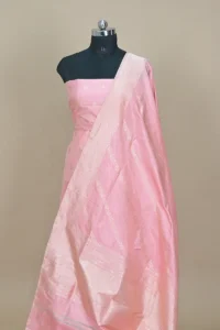 light rose handwoven banarasi katan silk suit