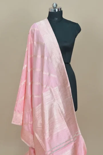 light rose handwoven banarasi katan silk suit