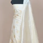 off white handwoven banarasi katan suit