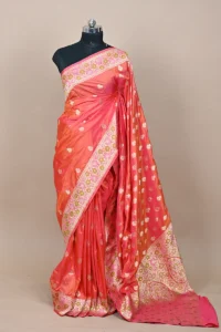 peach orange katan silk saree banarasi heritage