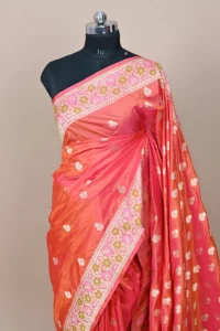 peach orange katan silk saree banarasi heritage