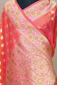 peach orange katan silk saree banarasi heritage