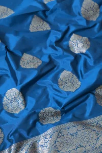 prussian blue handwoven katan silk banarasi suit