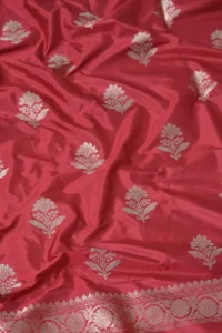 red handwoven banarasi katan suit