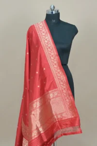 red handwoven banarasi katan suit