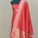 red handwoven banarasi katan suit