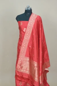 red handwoven banarasi katan suit