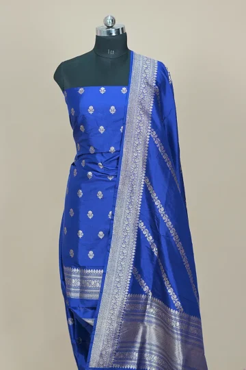 royal blue handwoven banarasi katan suit