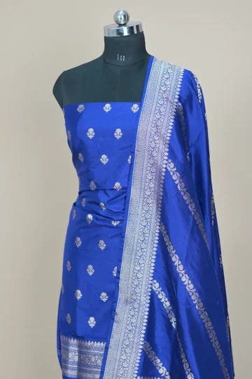 royal blue handwoven banarasi katan suit