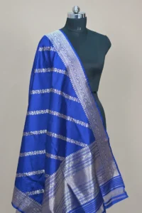 royal blue handwoven banarasi katan suit