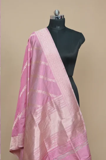 sky magenta handwoven banarasi katan suit