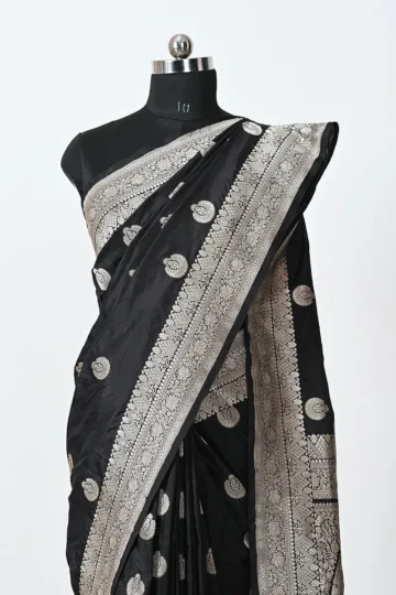 black katan silk handwoven banarasi saree gold zari booti