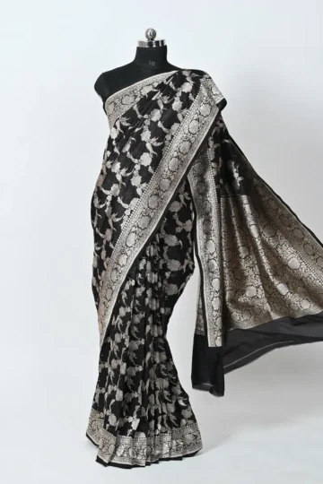 black pure katan silk banarasi saree