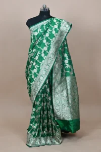 green silk banarasi saree gold zari jaal designer border pallu