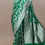 green silk banarasi saree gold zari jaal designer border pallu