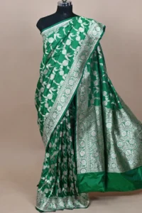 green silk banarasi saree gold zari jaal designer border pallu