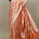 orange katan silk banarasi saree gold zari jaal motif