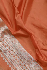 orange katan silk banarasi saree gold zari jaal motif