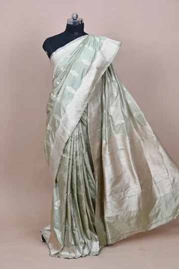 powder green katan silk handwoven banarasi saree