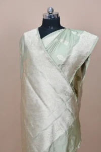 powder green katan silk handwoven banarasi saree