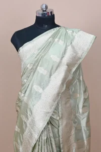 powder green katan silk handwoven banarasi saree