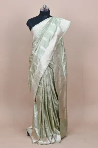 powder green katan silk handwoven banarasi saree