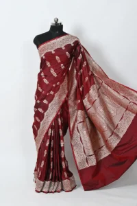 wine katan silk handwoven banarasi saree gold zari bootis designer border